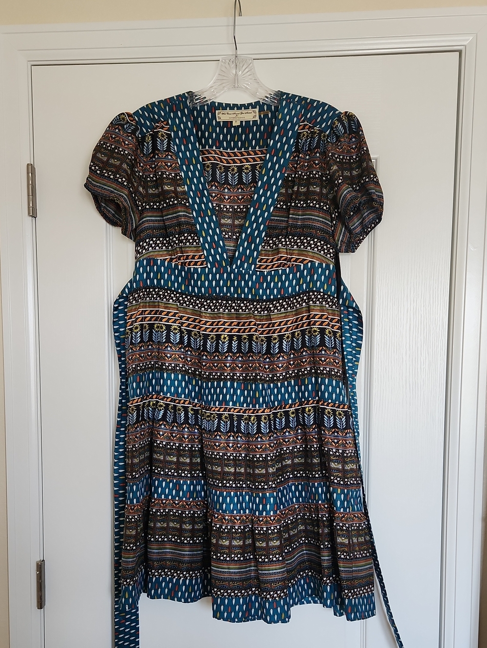 Women's Teal Multi-Pattern Short Sleeve Dress